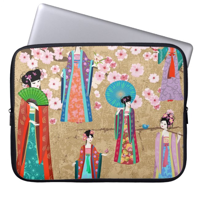 Housse Pour Ordinateur Portable Orientale fille en retro costumejapanese, chinois, (Devant)