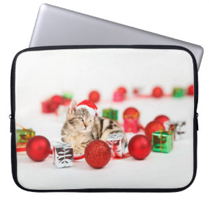 Housse Pour Ordinateur Portable Ornement de Noël en forme de chat portant un chape