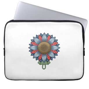 Housse Pour Ordinateur Portable Ornement de tournesol en denim patriotique vintage