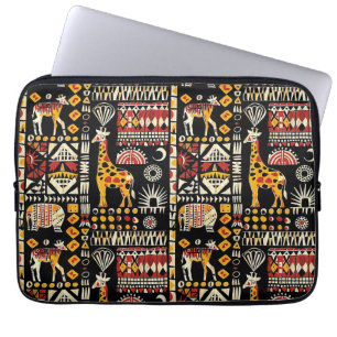 Housse Pour Ordinateur Portable Ornement traditionnel ethnique africain, patte tri