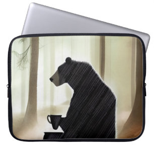 Housse Pour Ordinateur Portable Ours Boire du café dans les bois
