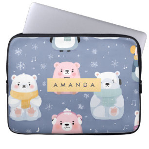 Housse Pour Ordinateur Portable Ours d'hiver et Motif de pingouin personnalisés