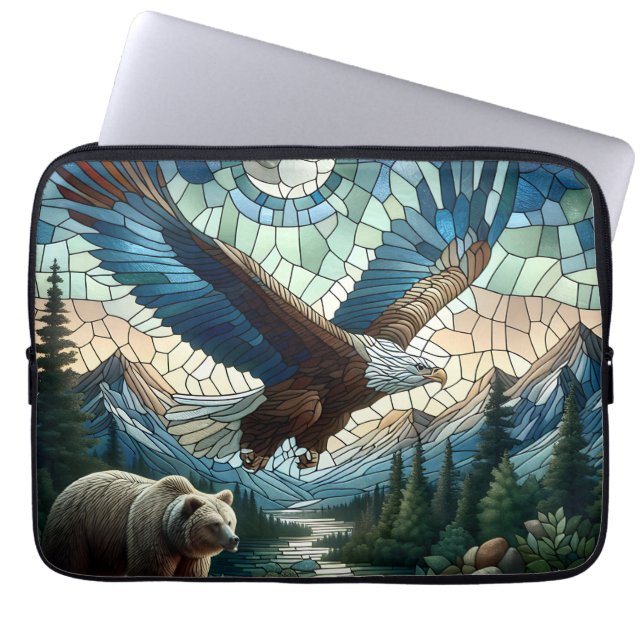 Housse Pour Ordinateur Portable Ours et aigle en mosaïque dans les montagnes Ai Ar (Devant)