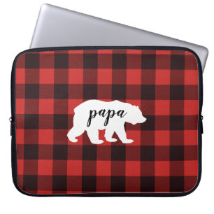 Housse Pour Ordinateur Portable Ours Russe Papa Rouge et Buffle Noir Plaid