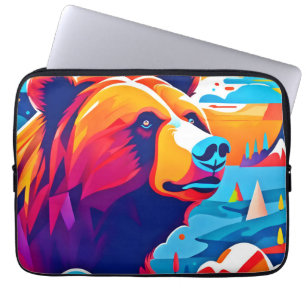 Housse Pour Ordinateur Portable Ours vibrant, scène au clair de lune