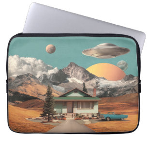 Housse Pour Ordinateur Portable OVNI surréaliste au-dessus d'une maison rustique