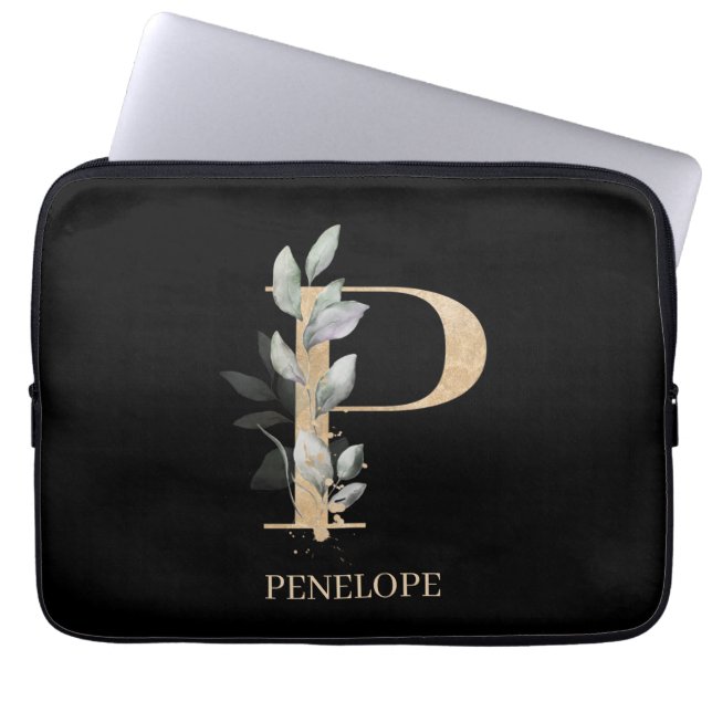 Housse Pour Ordinateur Portable P monogramme floral personnalisé (Devant)