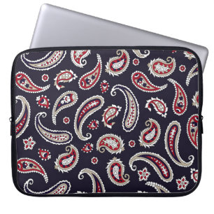 Housse Pour Ordinateur Portable Paisley indien traditionnel, motif de marine.