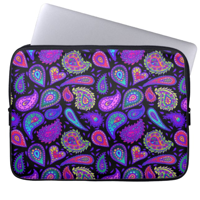 Housse Pour Ordinateur Portable Paisley violet multicolore sur Black Beautit (Devant)