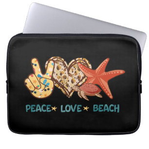 Housse Pour Ordinateur Portable Paix, Amour, Plage Paix à la main, Coeur, Tortue