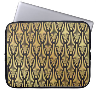 Housse Pour Ordinateur Portable Palmiers Art Déco : Or Noir.