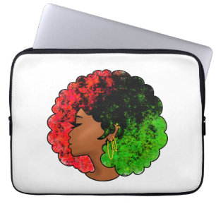 Housse Pour Ordinateur Portable Pan Africaine noire femme rouge vert orgueil afro