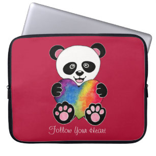 Housse Pour Ordinateur Portable Panda Aquarelle Cute Avec Coeur Arc En Ciel