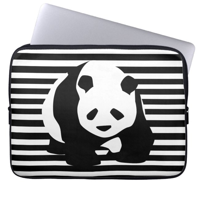 Housse Pour Ordinateur Portable Panda et rayures noirs et blancs (Devant)
