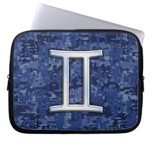 Housse Pour Ordinateur Portable Panneau Zodiac Gemini Marine Camo numérique bleu
