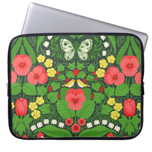 Housse Pour Ordinateur Portable Pansies rouges, oiseaux et papillons