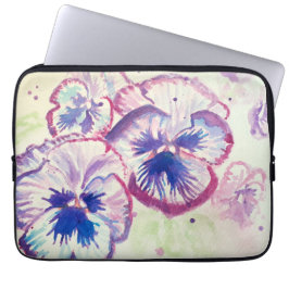 Housse Pour Ordinateur Portable Pansy Panies Purple Fleurs Florales Aquarelle Nom