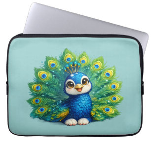 Housse Pour Ordinateur Portable Paon mignon avec de grands yeux dessin de kawaii o