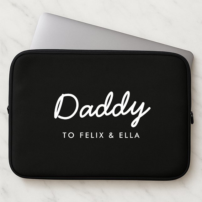 Housse Pour Ordinateur Portable Papa | Modern Kids Names Fête des pères Noir (Créateur téléchargé)