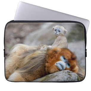 Housse Pour Ordinateur Portable Papa singe à nez doré avec bébé
