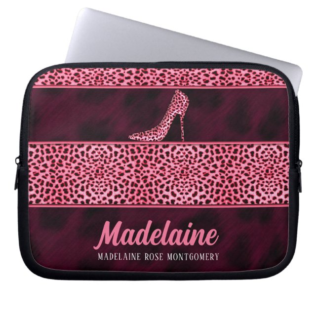 Housse Pour Ordinateur Portable Papier Cheetah rose avec talon Stiletto (Devant)