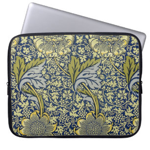 Housse Pour Ordinateur Portable Papier Peint Floral William Morris Kennet Bleu Or