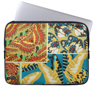 Housse Pour Ordinateur Portable Papillon Art Déco Jaune et Turquoise Vibrants