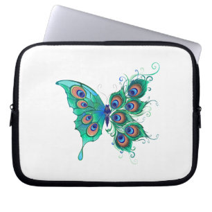 Housse Pour Ordinateur Portable Papillon aux plumes de paon vert