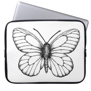 Housse Pour Ordinateur Portable Papillon blanc à veine noire