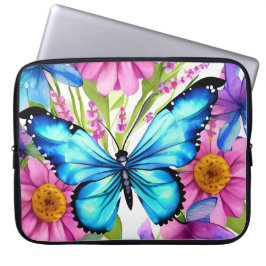 Housse Pour Ordinateur Portable Papillon bleu dans un champ de fleurs