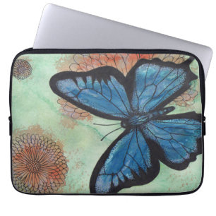 Housse Pour Ordinateur Portable Papillon de bleu d'aquarelle