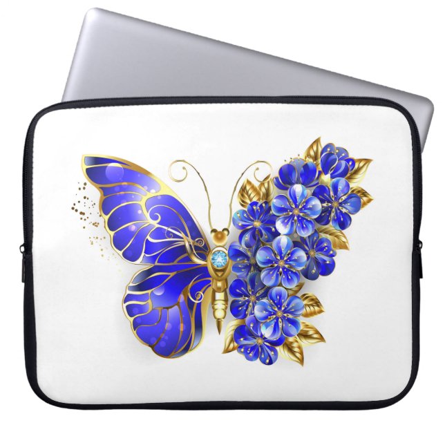 Housse Pour Ordinateur Portable Papillon saphir à fleurs (Devant)