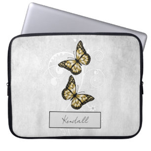 Housse Pour Ordinateur Portable Papillons brillants en or