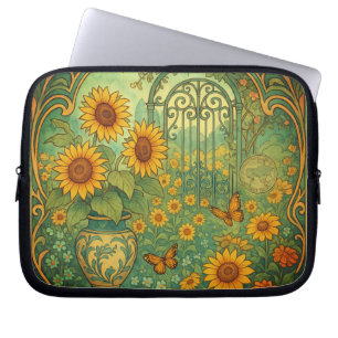 Housse Pour Ordinateur Portable Papillons du jardin de tournesol vintage Art Nouve