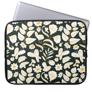 Housse Pour Ordinateur Portable Papillons & Fleurs : Motif d'été Doodle.