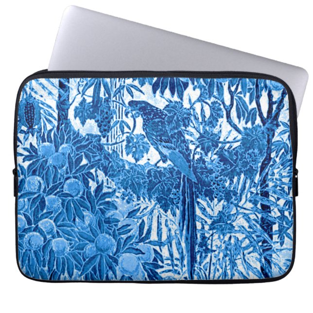 Housse Pour Ordinateur Portable Parrot dans un cadre de jungle, Indigo bleu et bla (Devant)