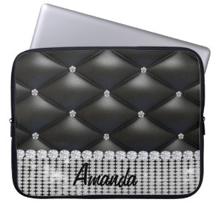 Housse Pour Ordinateur Portable parties scintillant argent noir monogramme ordinat