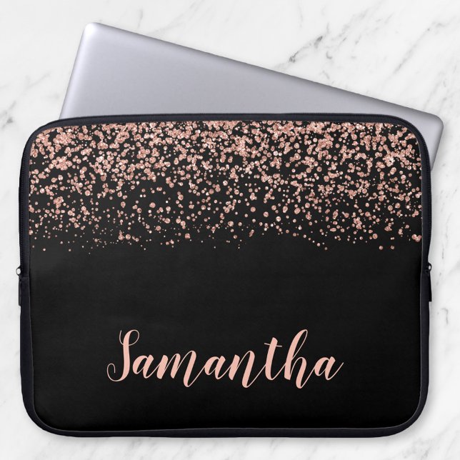 Housse Pour Ordinateur Portable Parties scintillant Black Rose Gold Faux personnal (Créateur téléchargé)