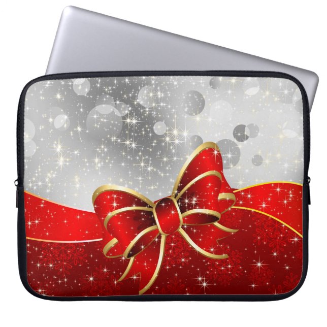 Housse Pour Ordinateur Portable Parties scintillant D'Argent Et Boule Rouge De Noë (Devant)