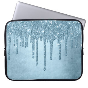 Housse Pour Ordinateur Portable Parties scintillant de glace à goutte   Blue Faux 