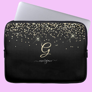 Housse Pour Ordinateur Portable Parties scintillant or & Monogramme Nom de script