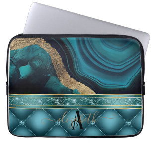 Housse Pour Ordinateur Portable Parties scintillant or Turquoise Agate Marbre Diam