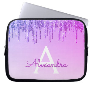 Housse Pour Ordinateur Portable Parties scintillant pourpre et monogramme étincela