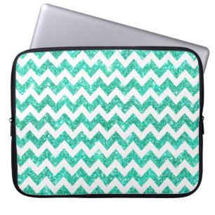 Housse Pour Ordinateur Portable Parties scintillantes bleues Chevron blanc de Faux