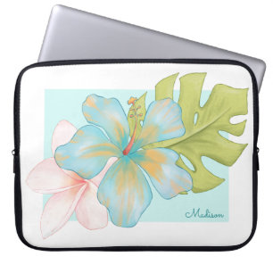 Housse Pour Ordinateur Portable Pastel Tropical Floral Bouquet with Name