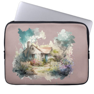 Housse Pour Ordinateur Portable Pastel Watercolor Anglais Cottage