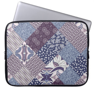 Housse Pour Ordinateur Portable Patchwork Doodle : Boho Vintage sans joint.