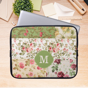 Housse Pour Ordinateur Portable Patchwork Rose Monogramme personnalisée