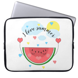 Housse Pour Ordinateur Portable Pâte de pastèque, texte, "J'aime l'été"