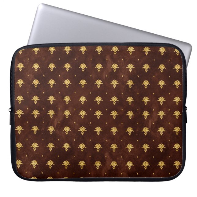 Housse Pour Ordinateur Portable Pattern Leather Brown et Gold Damask (Devant)